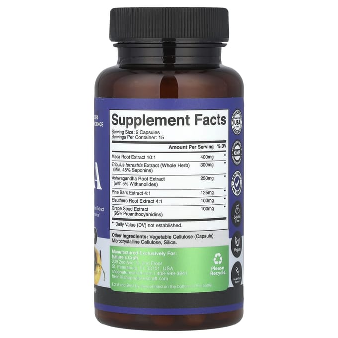 Nature's Craft, Bien-être masculin, Complexe de racine de maca, 30 capsules