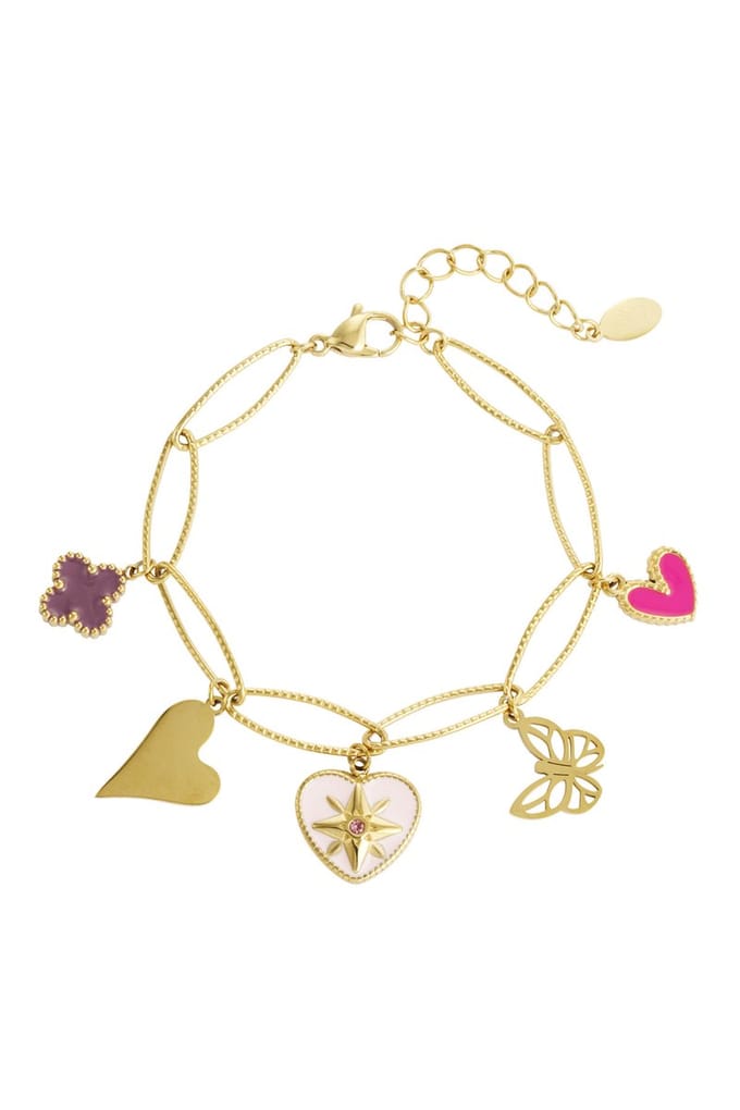 Yehwang Bedelarmband Goudkleur - Lovely Butterfly - RVS - 16 cm
