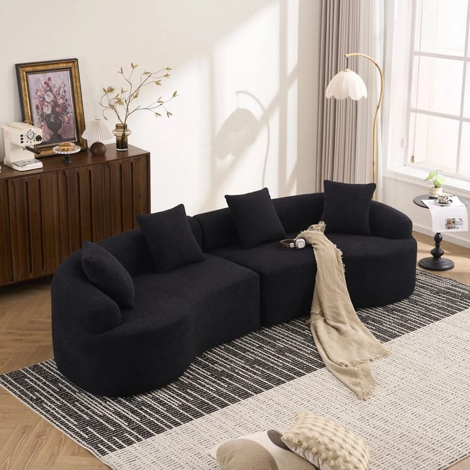 STILVORA Sofa 275 Cm - Modulair Gebogen Design - Voor Woonkamer En Appartement - Chenille - Zwart