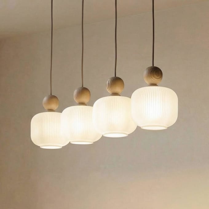 TK Lighting Hanglamp Ballo, 4-lamps, beige, glas, lengte 80 cm