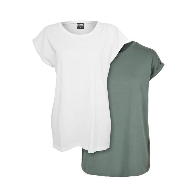 Urban Classics - Extended Shoulder 2-pack Top - S - Wit/Groen