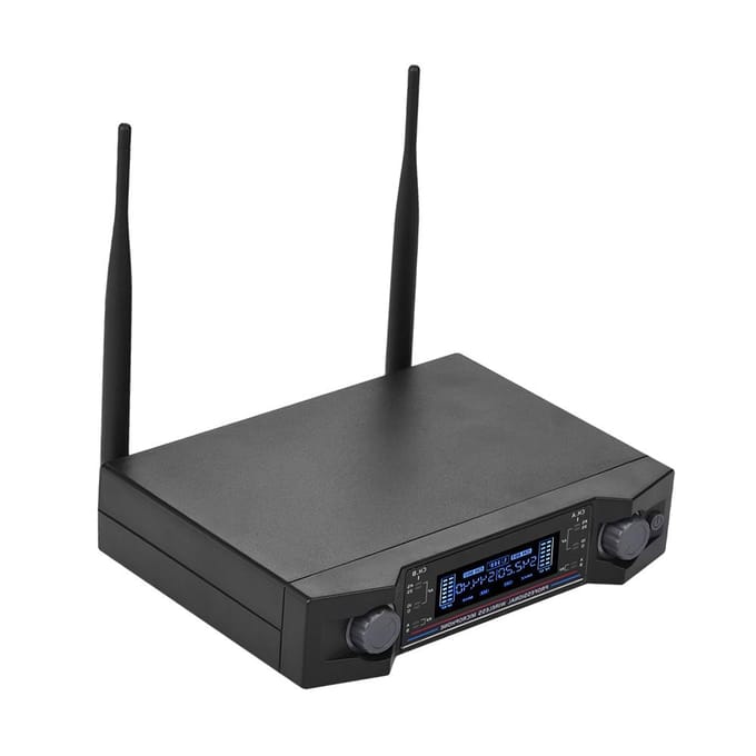 U2 UHF draadloos microfoonsysteem, 2 handmicrofoons en 1 ontvanger met LCD-scherm voor karaoke thuis US Plug zwart