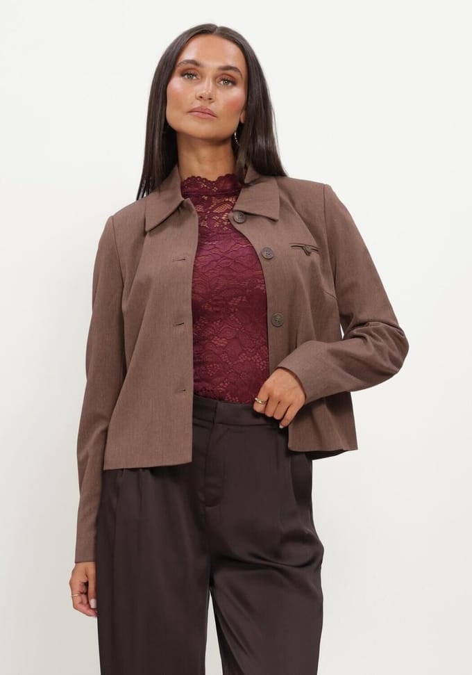 Object Objlisa Re L/s Short Blazer Jacket Noos Blazers Dames - Bruin - Maat 42