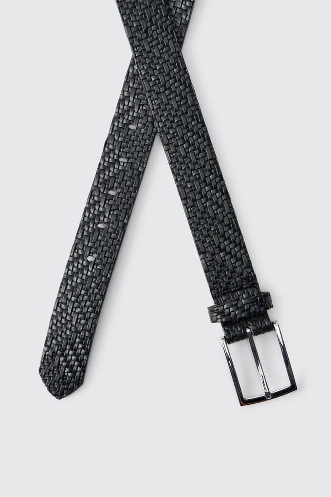 Textured Woven PU Belt in Matte Black | Size Small