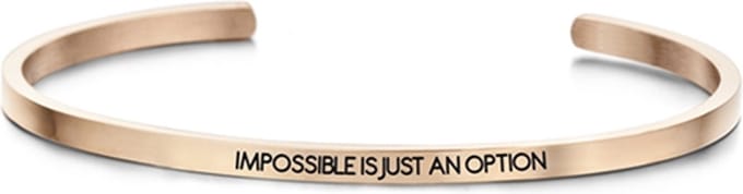 Key Moments 8KM-B00084 - Stalen open bangle met tekst - impossible is just an option - zirkonia - one-size - rosékleurig