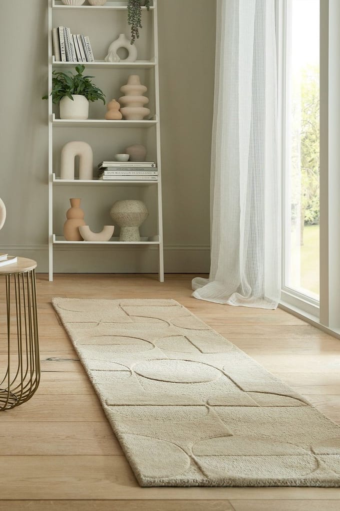 Flycarpets Loper Gigi Modern Wol - Geo Vloerkleed - Naturel / Beige - 60x230 cm