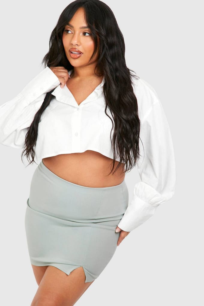 boohoo Dames Plus Bengaline Split Front Mini Rok | Verstandig | Maat: 48