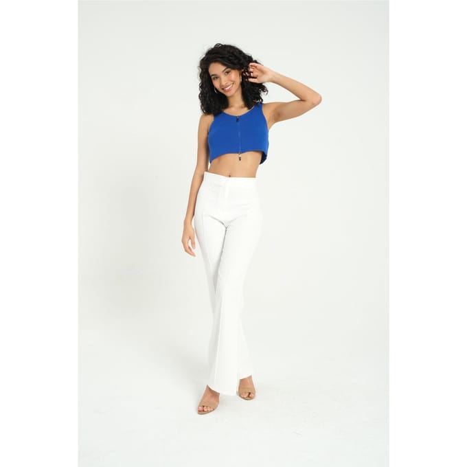 V-hals Gebreide Ribbels Met Rits Croptop