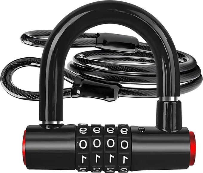 Bicycle Lock Set met 4 Digitale Combinatie U Lock en 1,2 Meter Flexibele Staal Kabel voor Fietsen, E-Bikes en Mountainbikes - Zware Anti-Diefstal Beveiliging