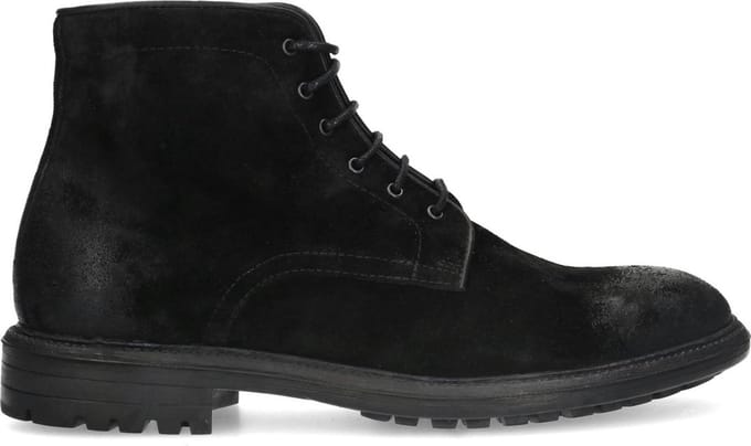 Manfield - Heren - Zwarte leren veterschoenen - Maat 42
