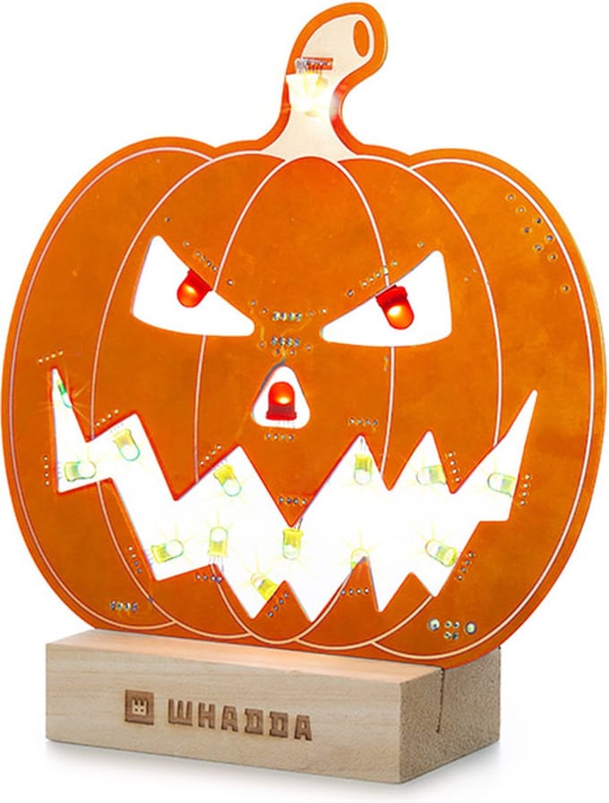 Whadda Soldeerkit, XL-printplaat, Halloweenpompoen, met houder, educatief en creatief STEM-bouwpakket