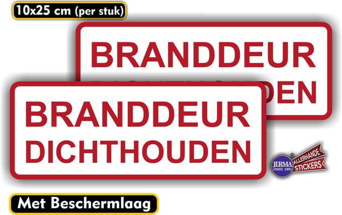 Jerma - Branddeur Dicht Houden – Set van 2 - Stickers – 10 x 25 cm - Weerbestendig - Zelfklevend