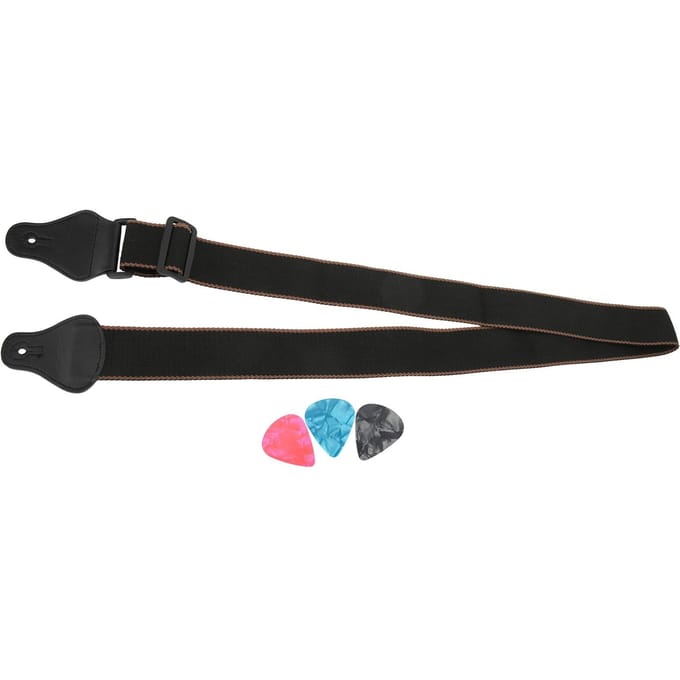 Sangle de guitare en coton, ceinture de cou réglable, Kit de sélection en celluloïd, accessoires pour instruments à cordes(Noir black