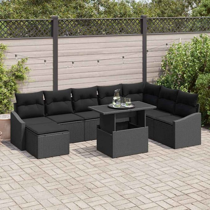 vidaXL - Bankstel - 9 - st - Zwart - poly - rattan
