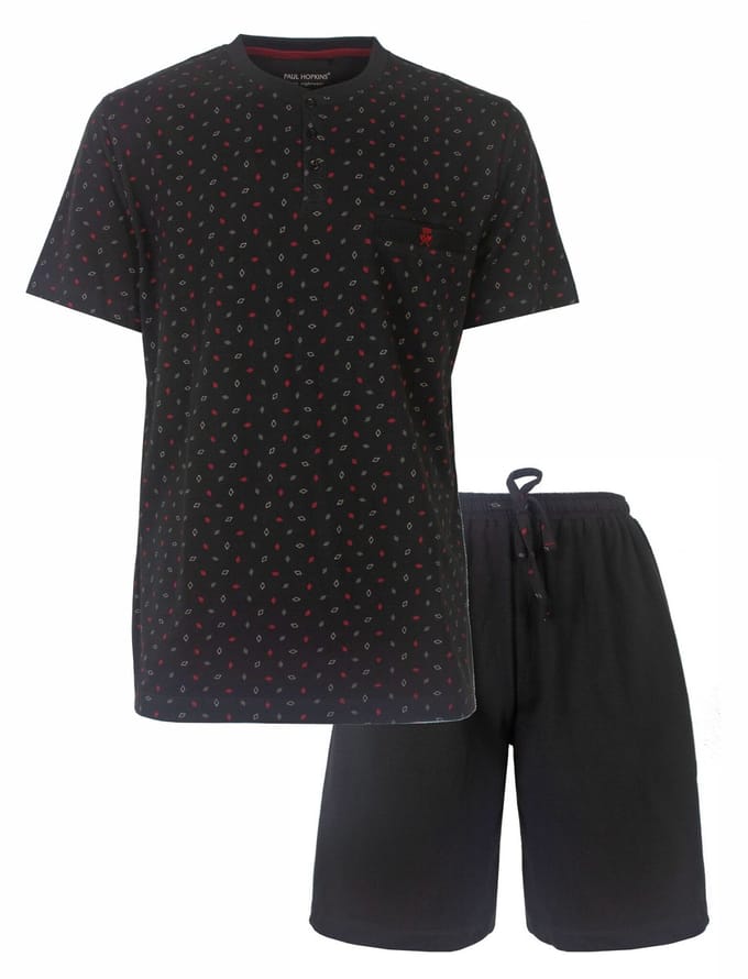Paul Hopkins Heren Shortama - Pyjama Set - Wybertjes dessin - Grijs - Maat M