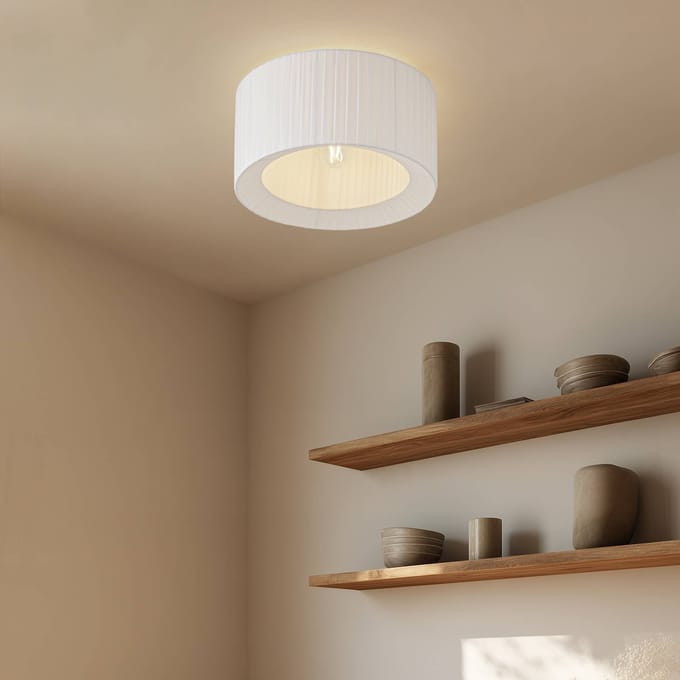 Lindby - plafondlamp - 1licht - Textiel, ijzer - H: 22 cm - E27 - wit