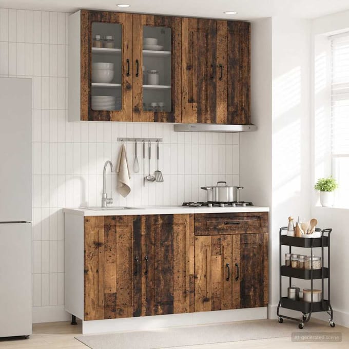 vidaXL - Keukenblok - KALMAR - 4 - st - Oud - hout - Bewerkt - hout
