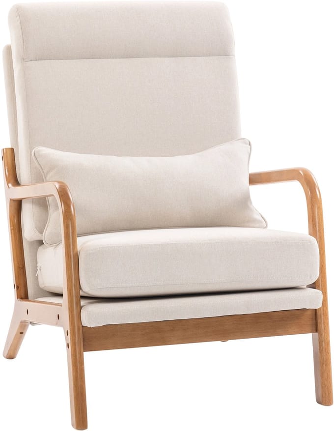 HOMCOM-Accentstoel-Linnenstof (100% polyester), Hout-64 x 86 x 93 cm-Crème