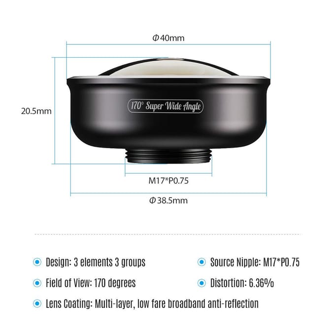APEXEL APL-HD5SW 170 graden supergroothoeklens voor dubbele lens / enkele lens gray