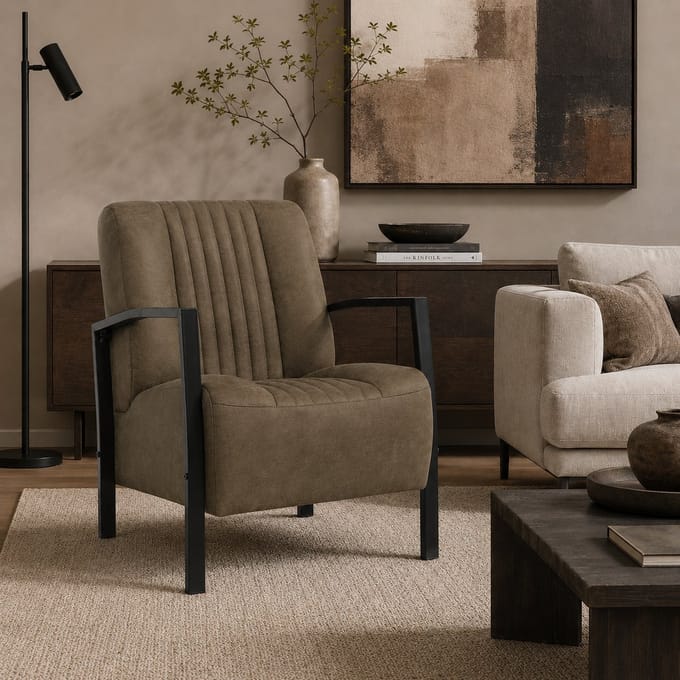 Fauteuil Rowan – Comfortabele Loungestoel in Bull Microleder – Volledig Gemonteerd - Forest