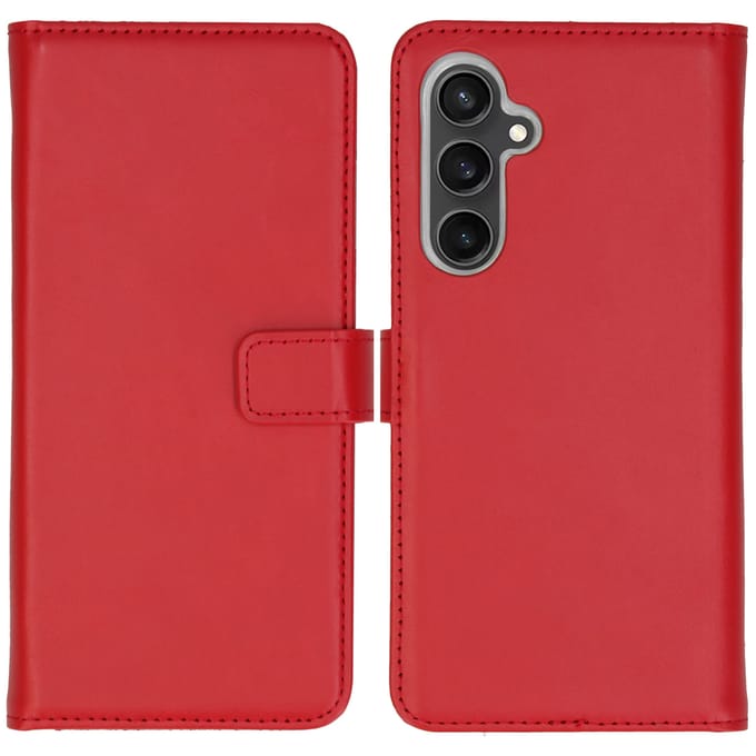 Selencia Hoesje - Geschikt voor Samsung Galaxy S23 FE - Echt Lederen Bookcase - Rood