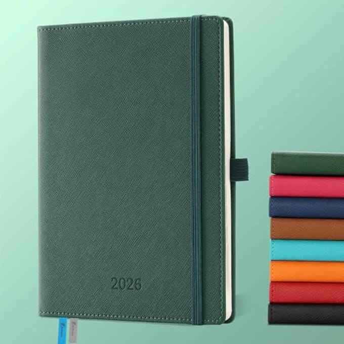 Agenda 2026 A5: Week- en dagplanner met PU leren omslag in groen