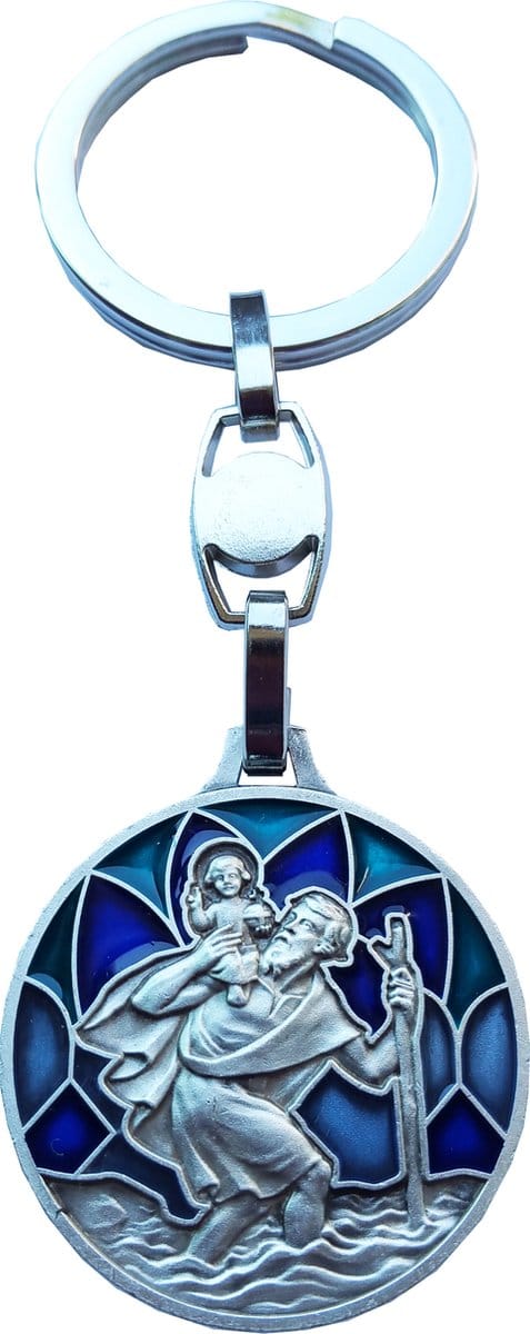 Christoffel sleutelhanger blauwgroen Kom goed thuis