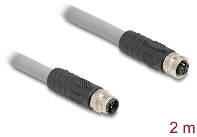 Delock M12 Cable L-coded 5 pin male to female PUR suitable for drag chains 2 m grey