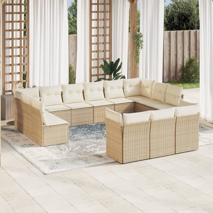 vidaXL - 13-delige - Loungeset - met - kussens - poly - rattan - beige
