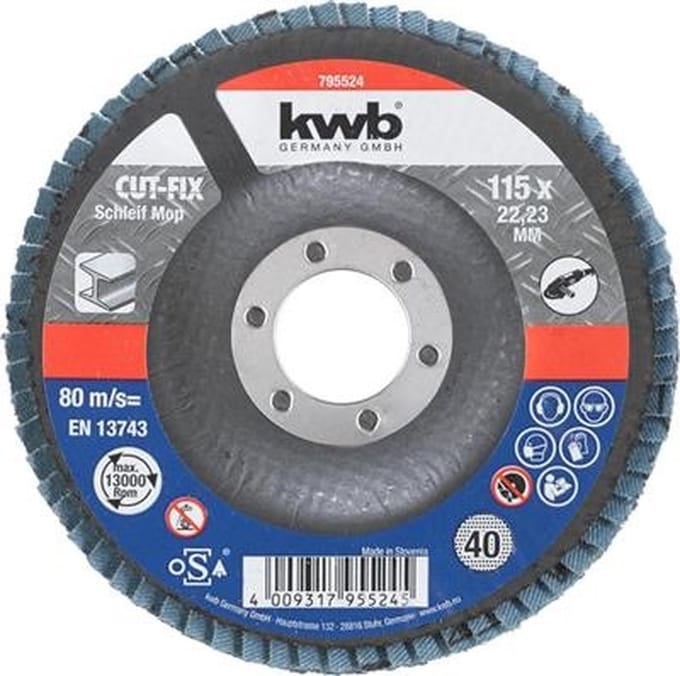 kwb 795524 CUT-FIX ® schuurmop, lamellenschuurschijf, metaalbewerking, ø 115 mm Diameter 115 mm