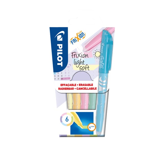 Pilot Frixion Light Soft - Markeerstiften – Doosje van 6 stuks - Pastelkleuren