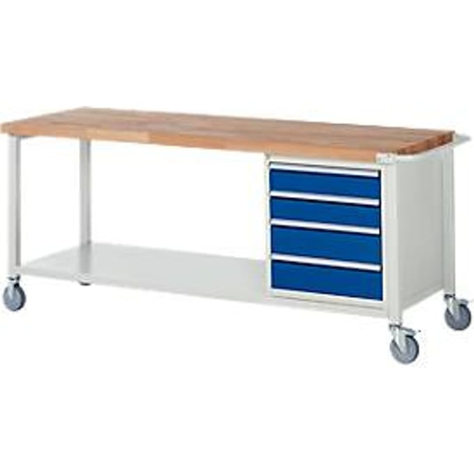 Werkbank serie 8162, verrijdbaar, 4 schuifladen,  B 2000 x D 700 x H 880 mm