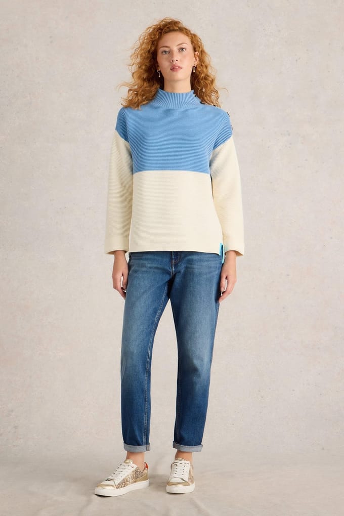White Stuff Jana Button High Neck Blue Multi Taglia: 14 | Maglioni a maglia Outlet | Donna | Blu
