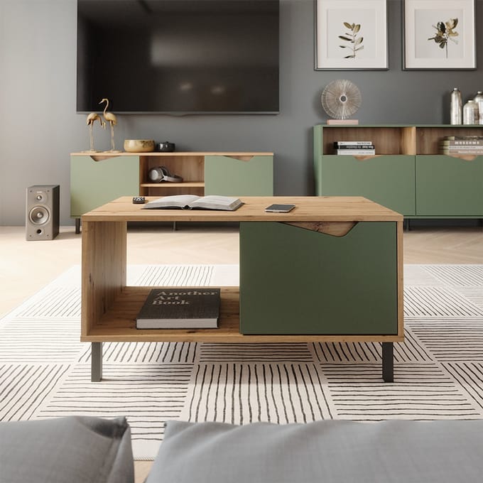 Vicco Marelle Salontafel – 90 x 50 cm met 1 deur Groen/Kunstzinnig