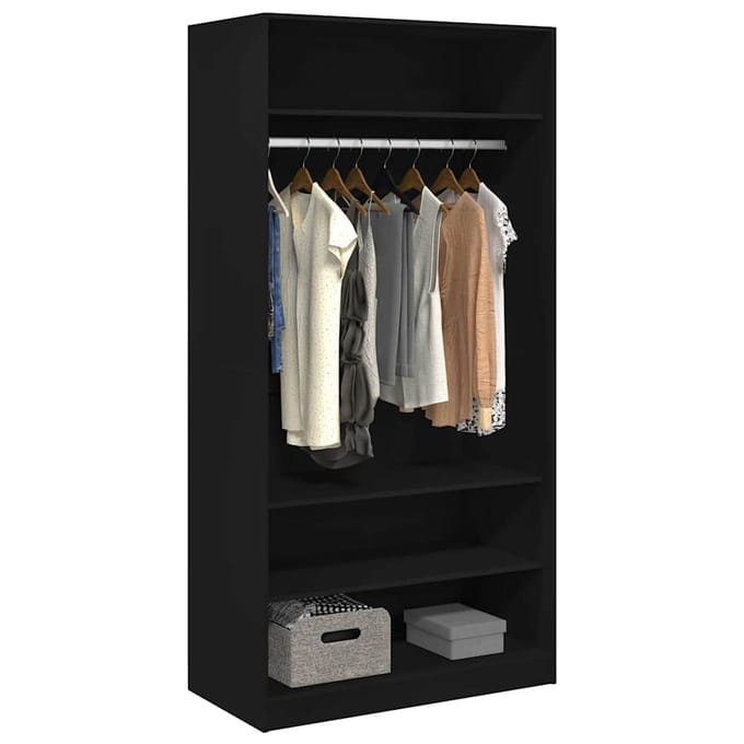 vidaXL - Kledingkast - 100x50x200 - cm - bewerkt - hout - zwart