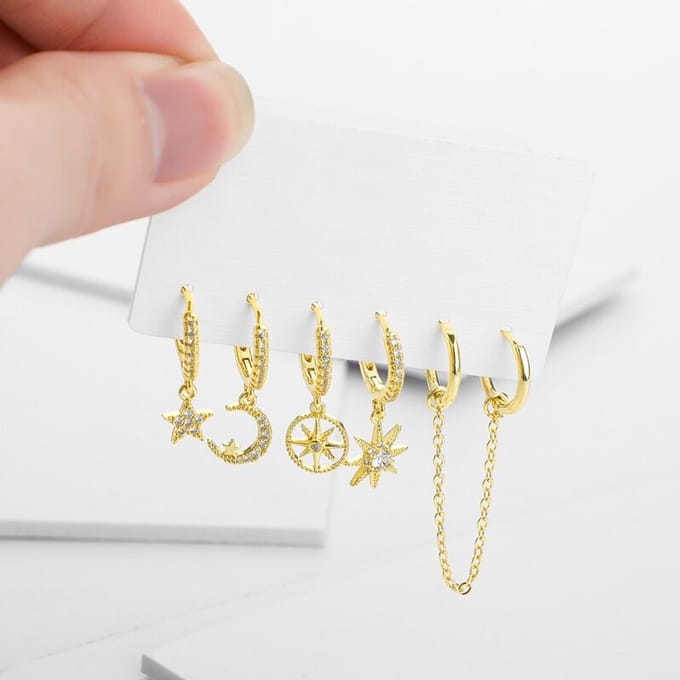 Oorringen Set Maan en Ster 18k Vergulde Oorbellen