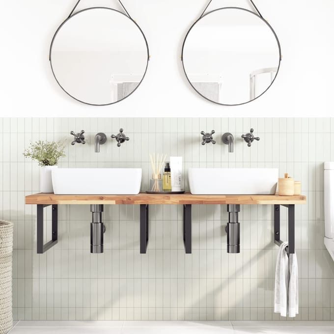 vidaXL - Badkamer - wandschap - staal - en - massief - acaciahout