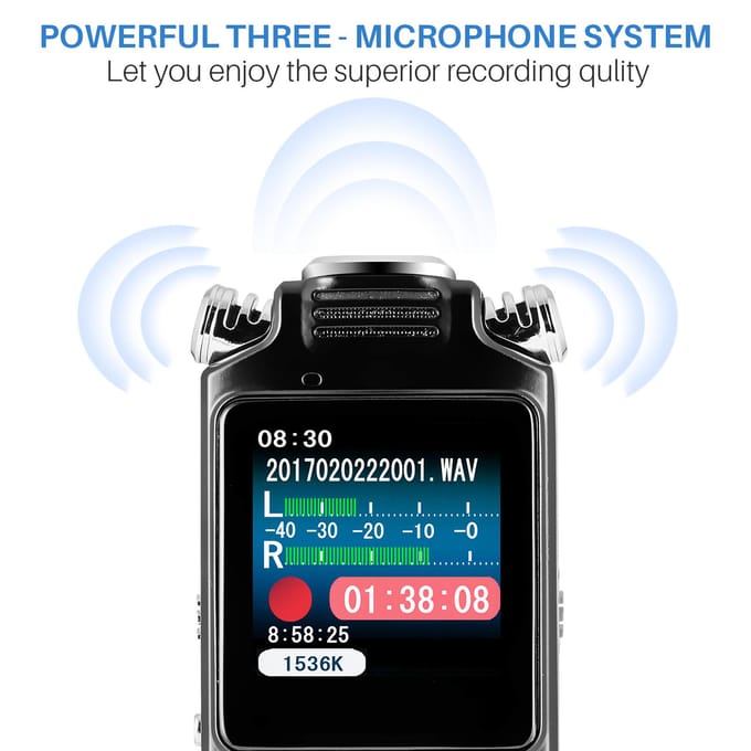 8GB Voice Recorder Ruisonderdrukking o Recorder Dubbele microfoon voor HD Spraakgestuurd zwart