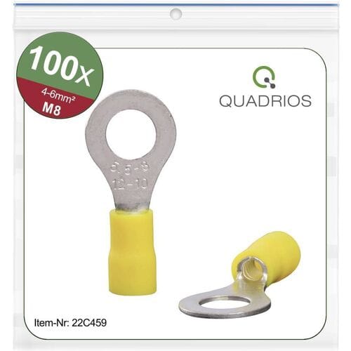 Quadrios 22C459 Ringkabelschoen Dwarsdoorsnede (max.): 6.0 mm² Schachtdiameter: 8.5 mm Deels geïsoleerd Geel 1 set(s)