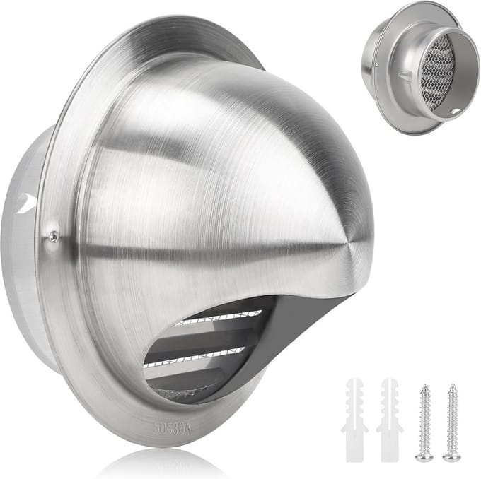 Ventilatierooster - Afvoerluik - Buiten ventileren - Geïntegreerde insectenhor - 100 mm - Zilver