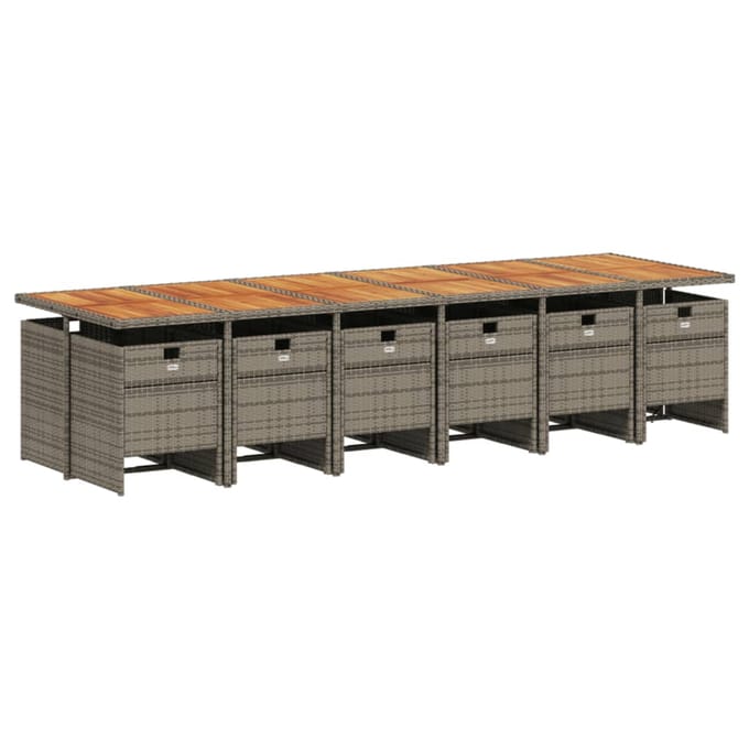 vidaXL - 13-delige - Tuinset - met - kussens - poly - rattan - grijs