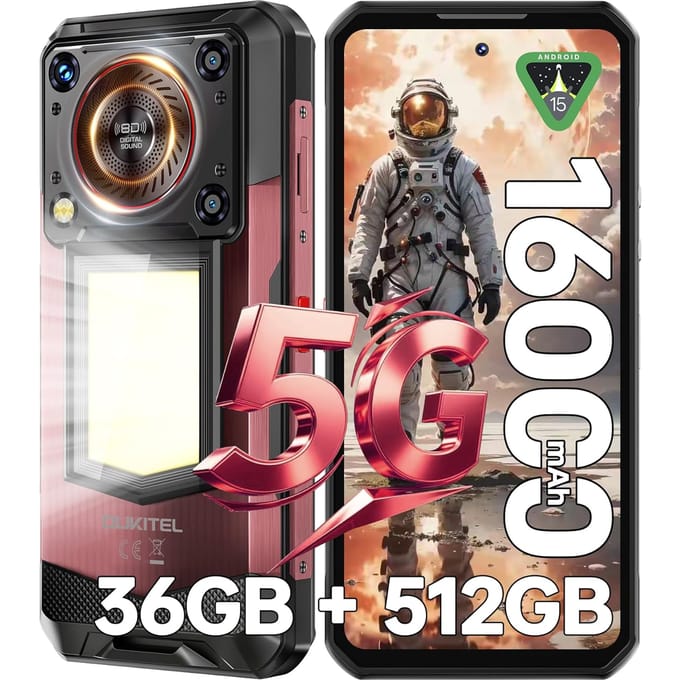 OUKITEL WP56 Téléphone Portable 5G 36 Go + 512 Go / 2 To 16000 mAh Écran 6,8  108 MP Android 15 rouge