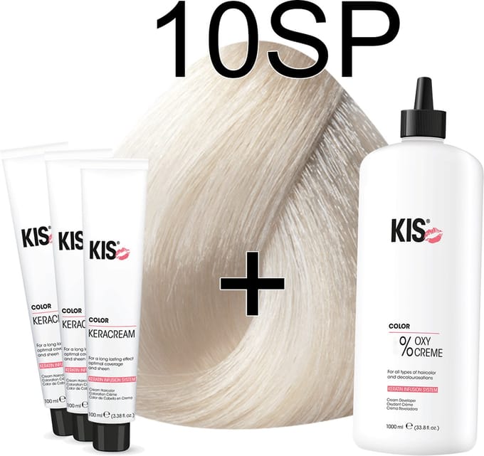 Kis KeraCream Color - 100ml - Haarverf Set - 10SP Super platinablond | KIS - (3 x haarverf & 1L waterstofperoxide)