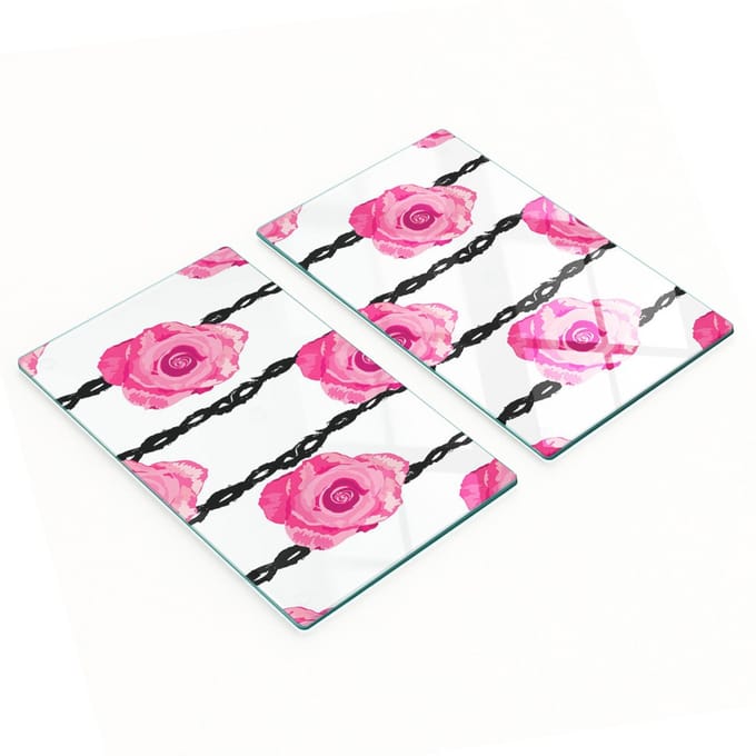 Multifunctionele decoratieve keukenplanken van gehard glas met rozenmotief, 2x30x52 cm