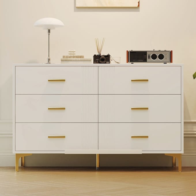 MODENUIT Ladekast - 6 Laden Voor Woonkamer En Slaapkamer - MDF Wit Met Geribbeld Front - 120x40x76 Cm