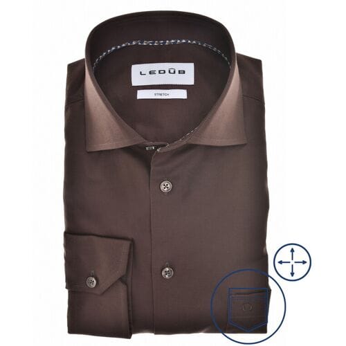 Ledûb Overhemd Uni Color Cotton Stretch Donker Bruin / male