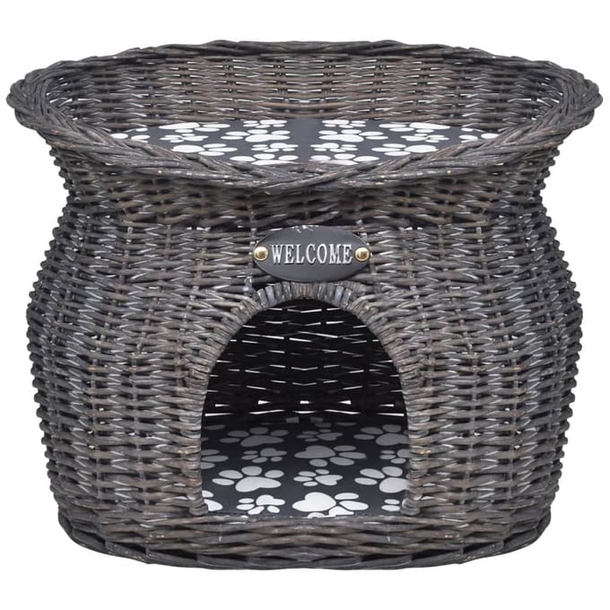 Grotte douillette pour animaux de compagnie avec coussin en saule