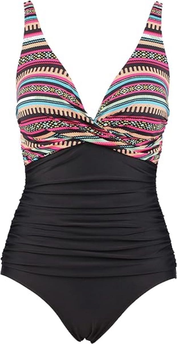 Eendelig damesbadpak, Push-Up badpak met V-hals, buikcontrole, hoge taille
