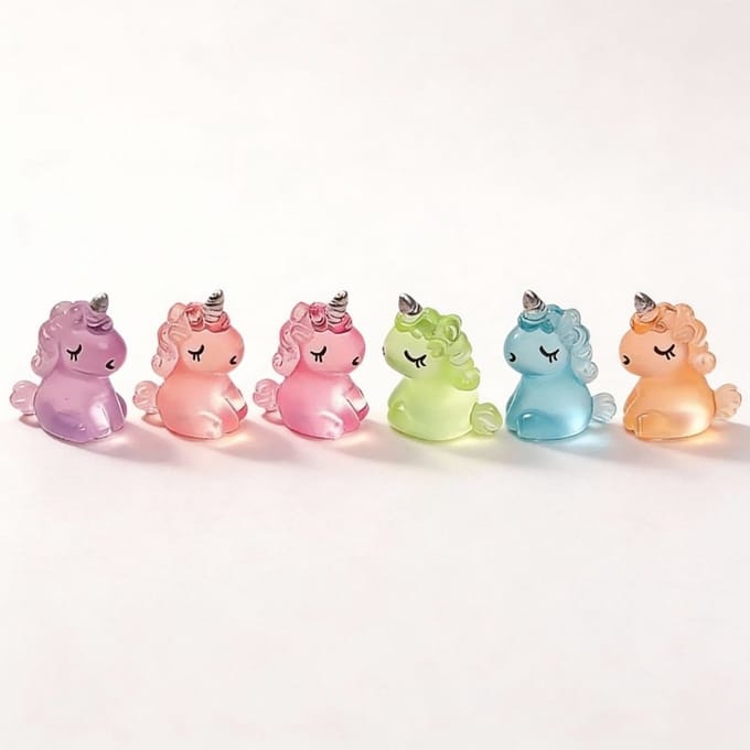 Glow in the dark - Unicorns - Multi ↑ 2,5 cm - 6 stuks
