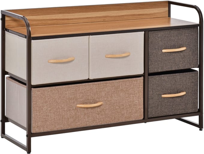 HOMCOM Stoffen Commode - Hout - 87,5x29x58cm - Rood Esdoorn, Melkwit, Lichtbruin, Bruin